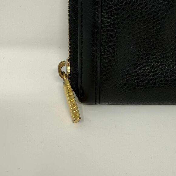 Tory Burch Amanda Zip Continental Wallet Black Pebbled Leather Gold Logo EUC - Picture 3 of 8